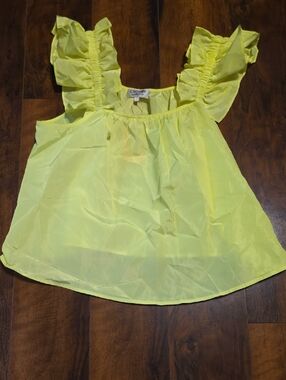 Electric Lime Ruffle Shoulder Blouse